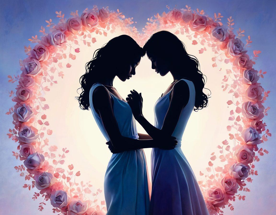 A sensuous and intimate scene featuring two silhouettes intertwined against a soft, dreamy background. Gentle colors evoke a feeling of warmth and passion, while delicate details like rose petals and flickering candlelight enhance the atmosphere. Include symbols of desire and connection, like intertwined hands or subtle heart shapes. The composition should evoke a sense of romantic allure and emotional depth. super-realistic. soft pastel colors. dreamy background.